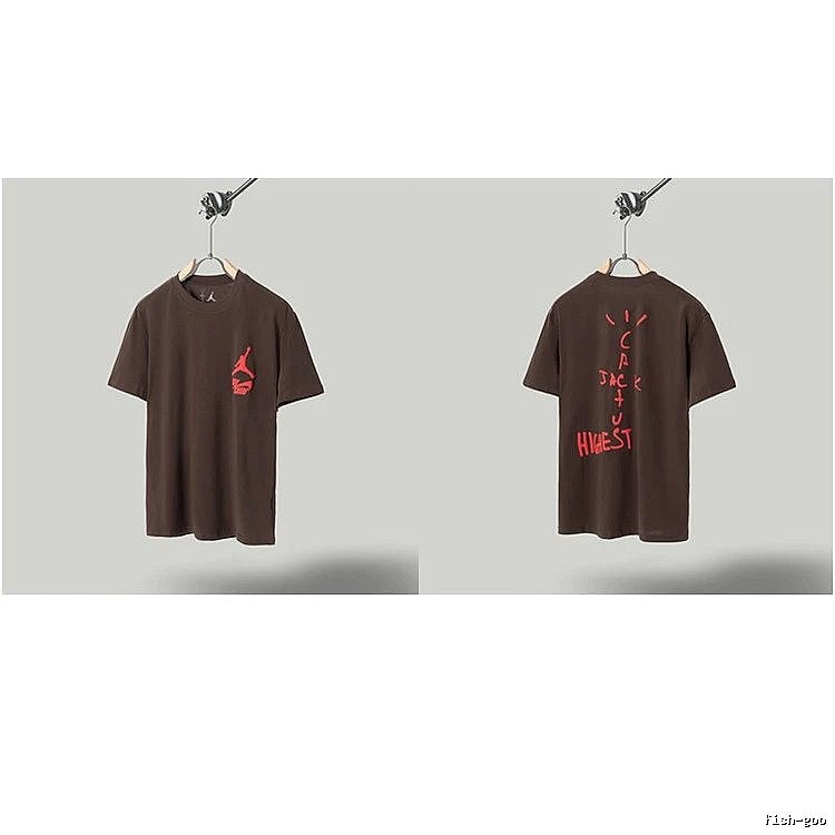 AJ x Travis Scott Co-branded Street Style Brown Short-sleeve T-shirt