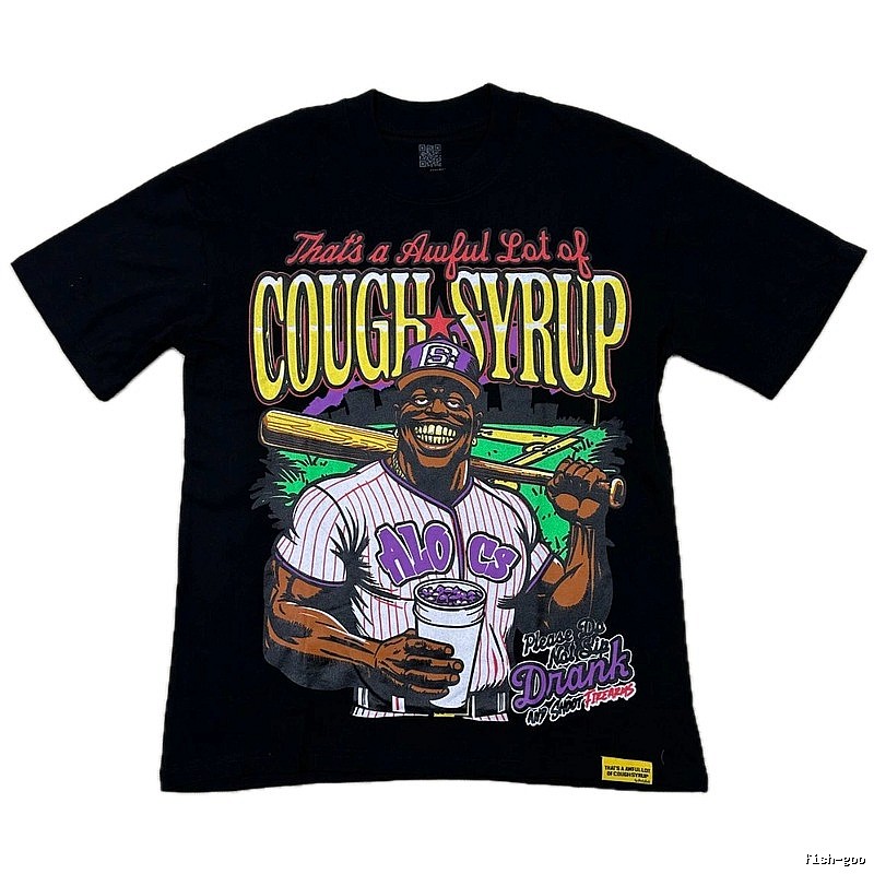 ALOCS American Retro Printed Black Short-sleeve T-shirt