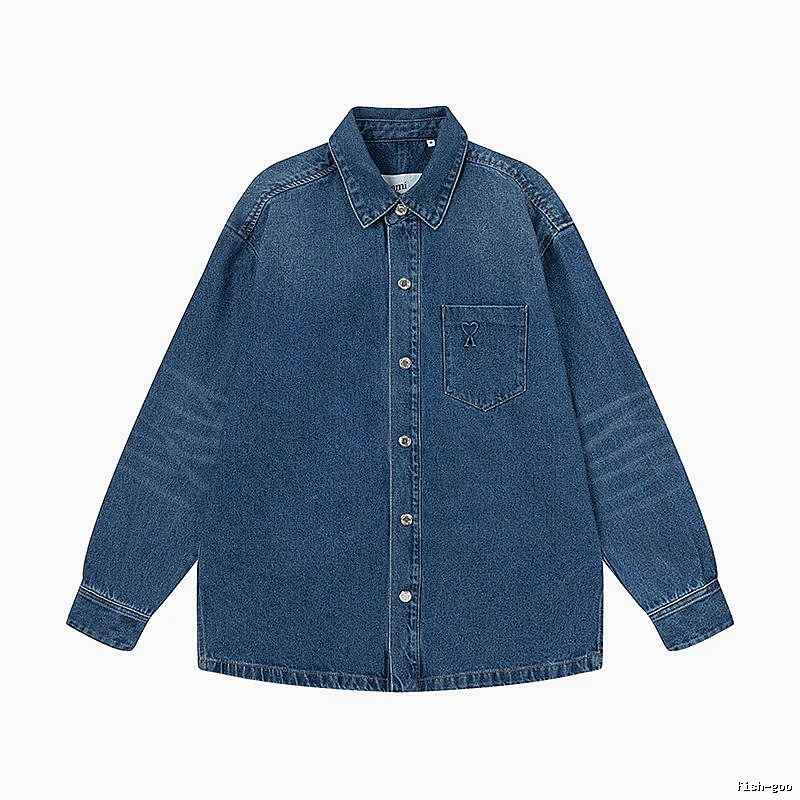 AMI Denim Style Dark Blue Shirt