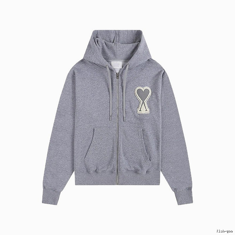 AMI Love Series Grey Zip-Up Hoodie