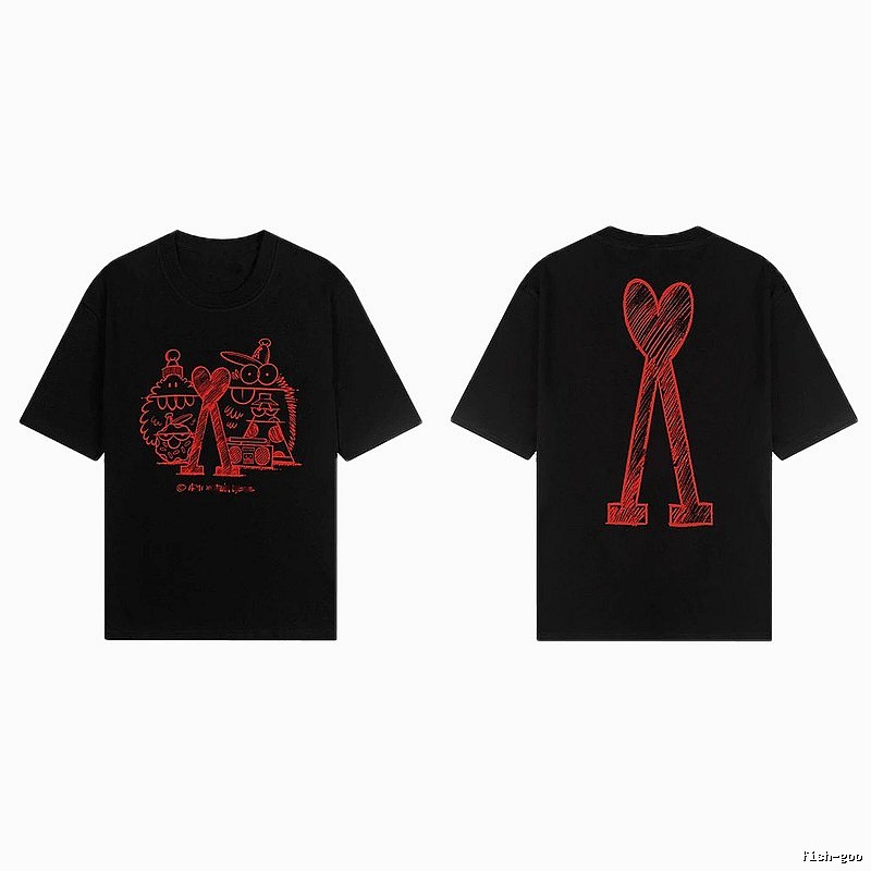 AMI red graffiti-style short-sleeve shirt