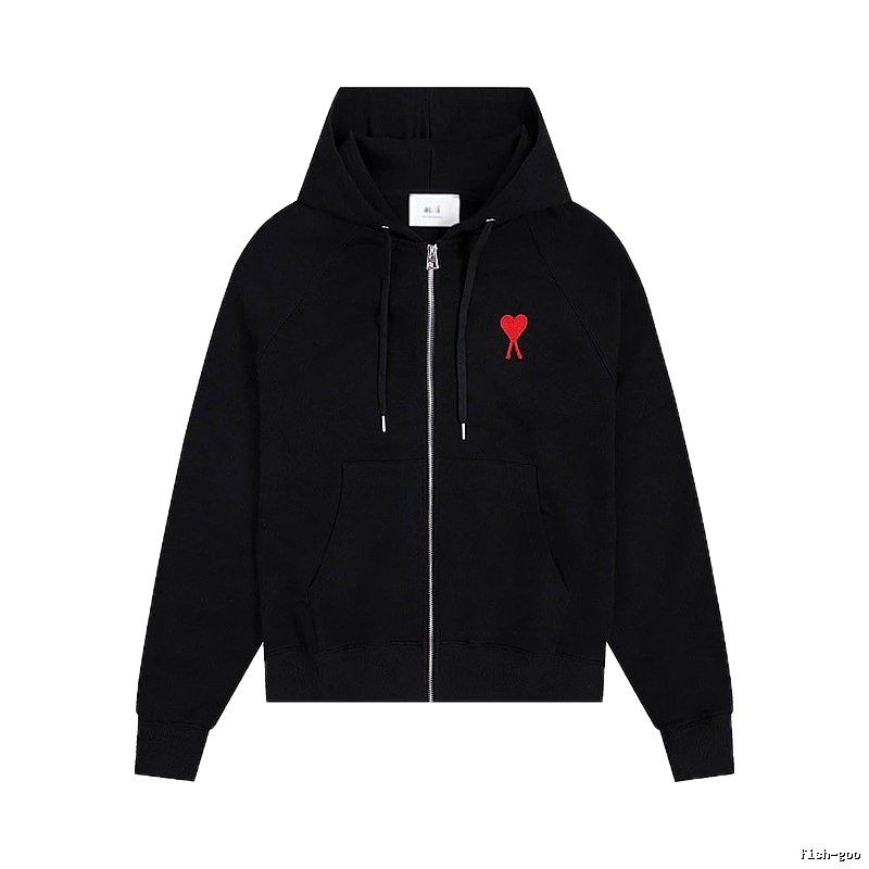 AMI Red Heart Embroidery Trendy Cool Black Sweatshirt