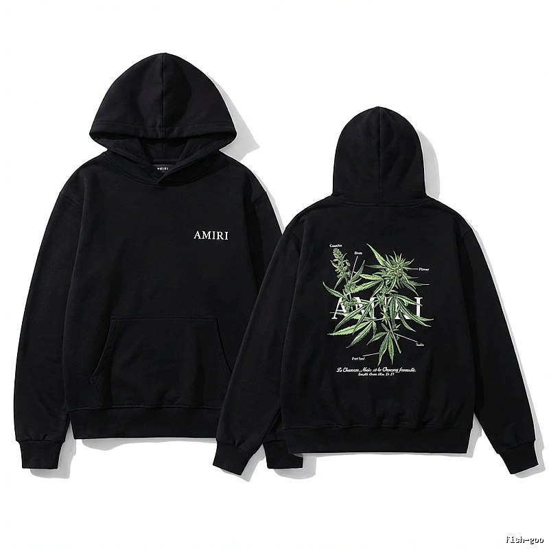 AMIRI Black Hoodie with Botanical Print Style