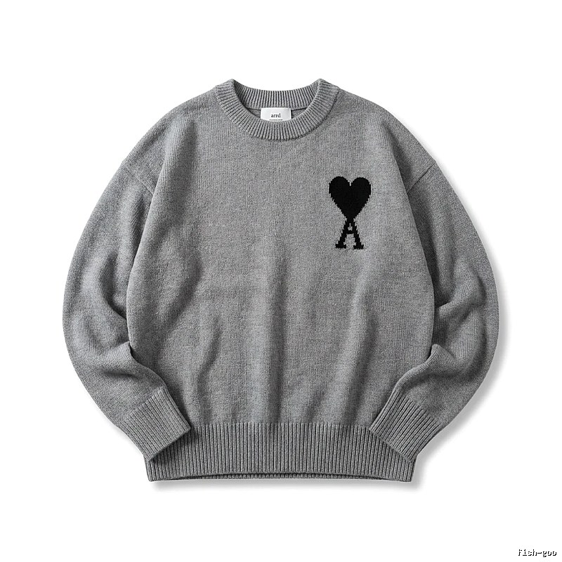 AMIRI Grey Knitted Sweater with Heart Pattern