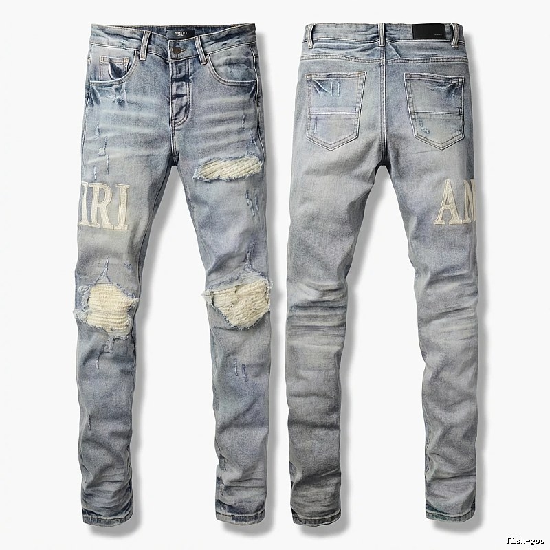 AMIRI Ripped Denim Blue Long Pants