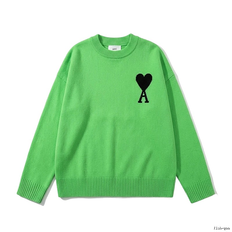 AMIRI's trendy and cool green sweater with a heart pattern.