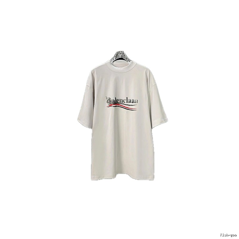 Balenciaga alphabet-style white T-shirt.