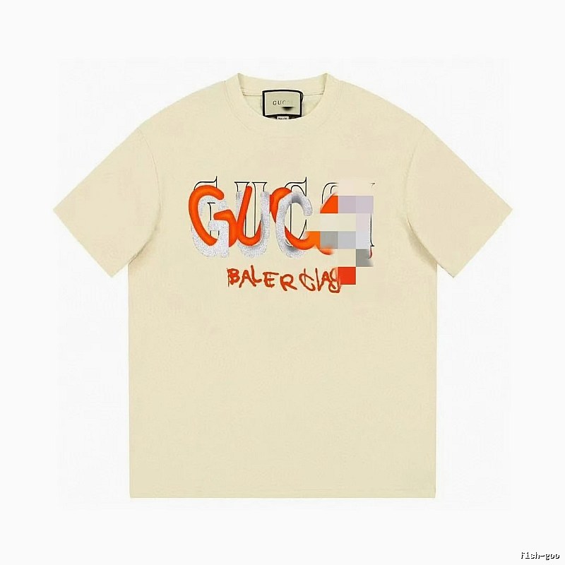 Balenciaga Co-branded Graffiti-style Beige Short-sleeve T-shirt