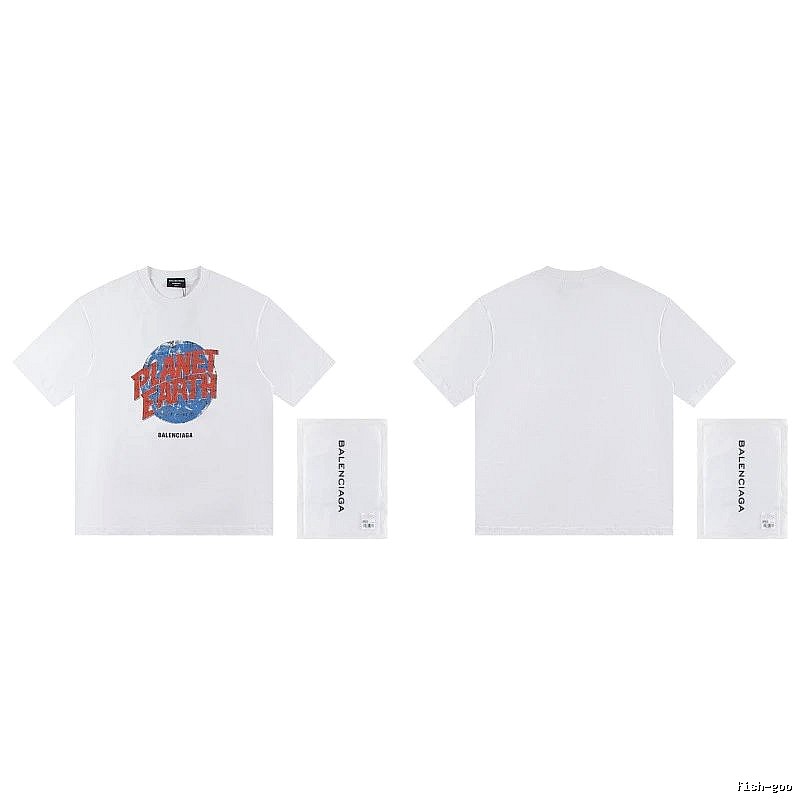 Balenciaga Distressed-style Earth Print White T-Shirt