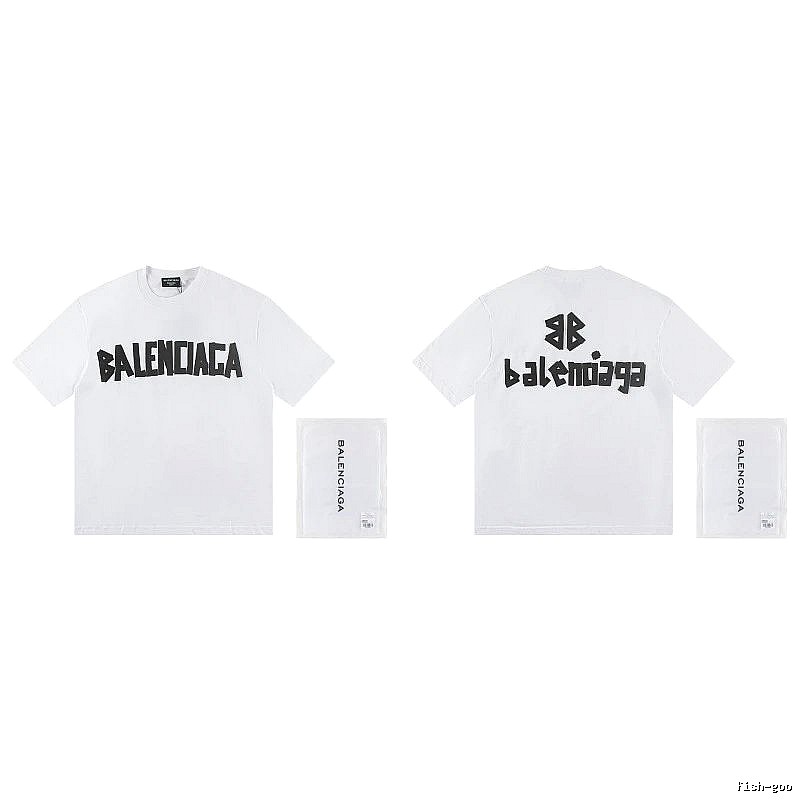 Balenciaga Double B Printed Street Style White T-shirt
