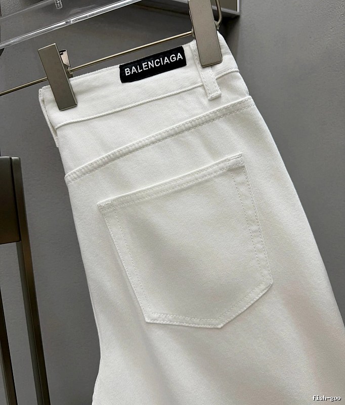 Balenciaga Logo Jeans in White - black waistband label and minimalist back pockets