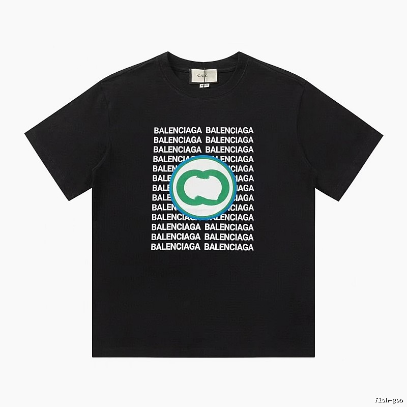 Balenciaga Trendy All-over Print Black Short-sleeve T-shirt