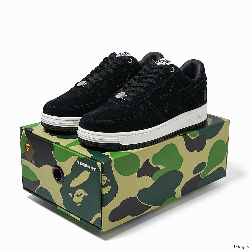Bape camouflage-style black skate shoes