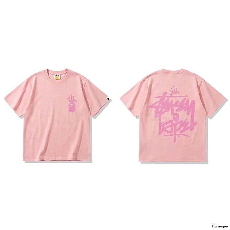 Bape Crown Print Pink Short-sleeve Shirt