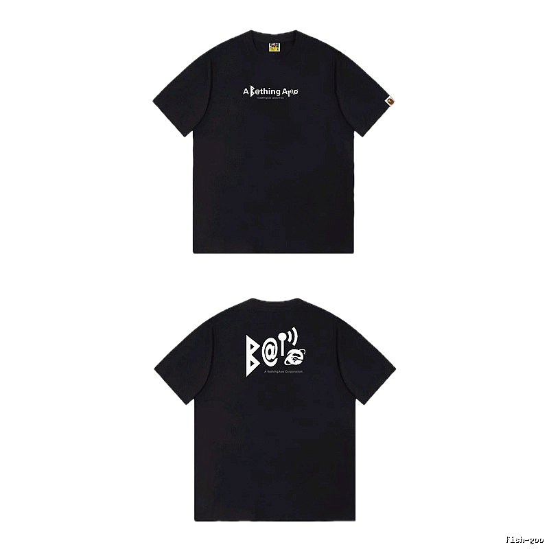 Bape letter - printed short - sleeved black T - shirt
