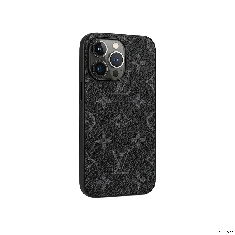 Black iPhone case with LV monogram pattern