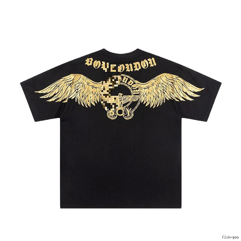 BOY Street Style Black Short-sleeve T-shirt with Gold Foil Stamped Wings