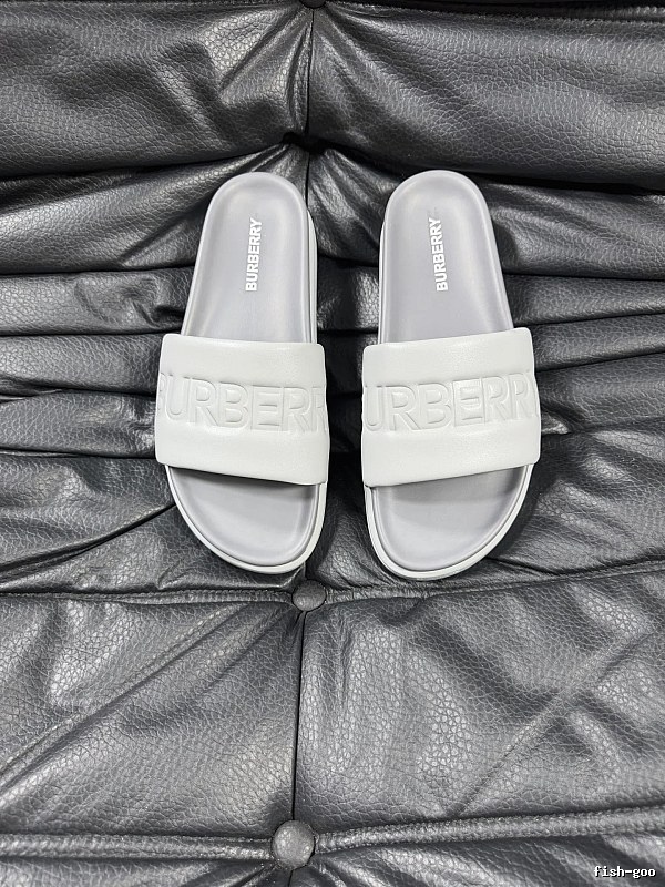 Burberry Embossed Collection Minimalist Style Light Grey Slide Sandals