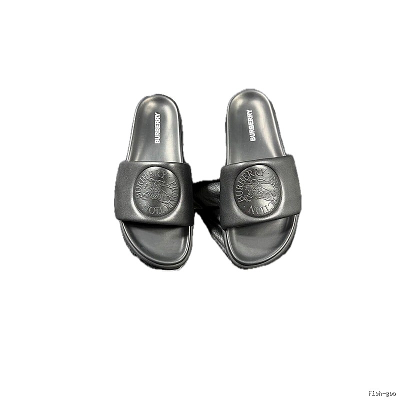 Burberry Knight-Embossed Minimalist Black Slide Sandals