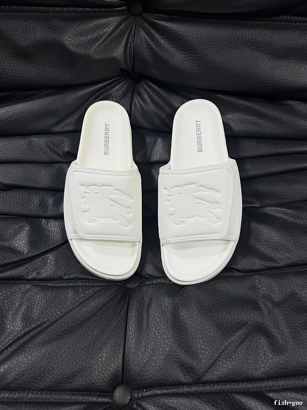 Burberry Knight Logo Minimalist Style White Slide Sandals
