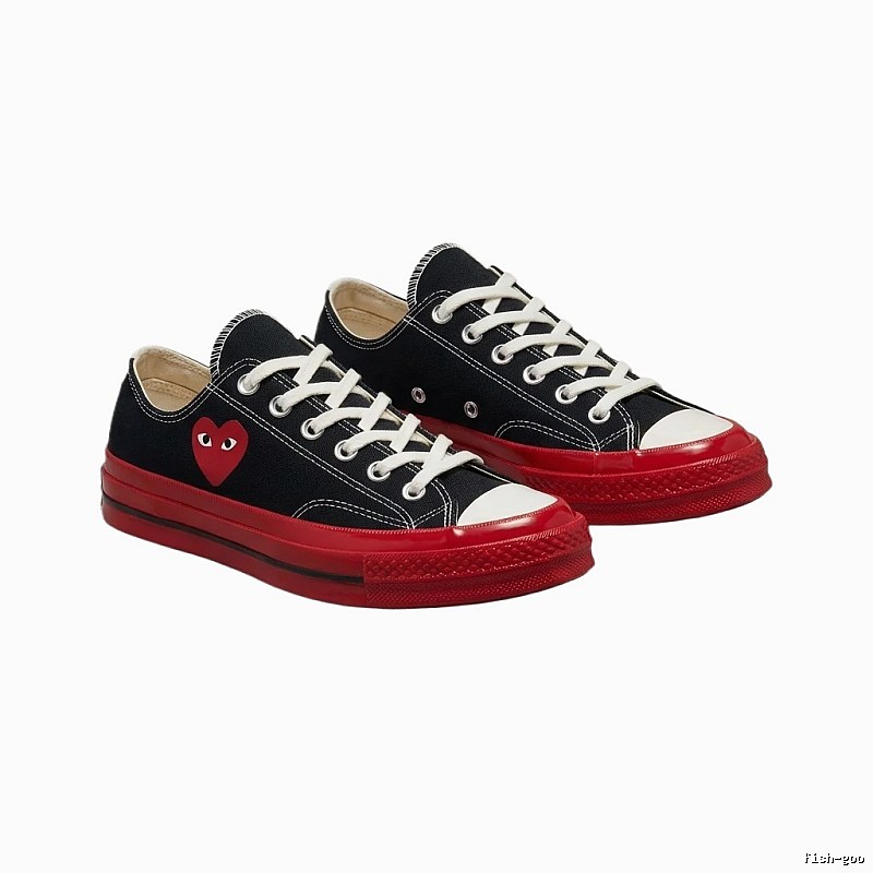 CDG Love Style Black and Red Canvas Shoes