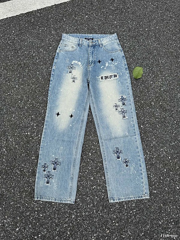 Chrome Hearts Cross Detail Jeans with dark cross motifs in Light Blue