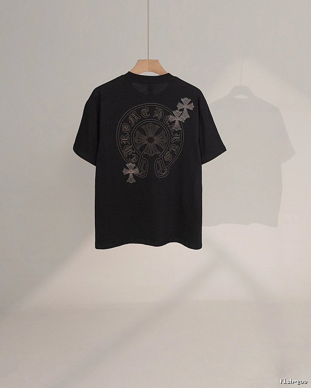Chrome Hearts Cross Embroidered Street Style Black Short-Sleeve T-Shirt