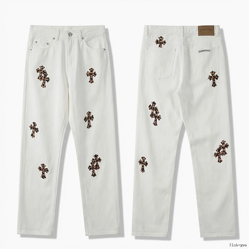 Chrome Hearts Cross Trendy Cool White Jeans