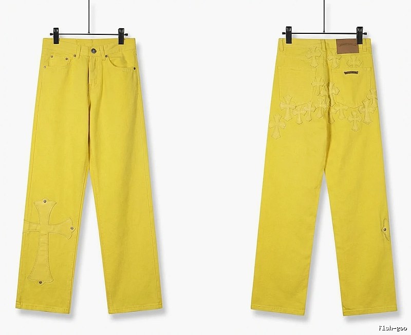 Chrome Hearts Cross Trendy Cool Yellow Jeans