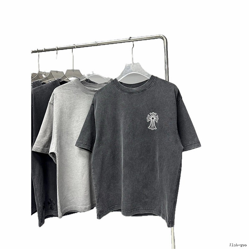 Chrome Hearts Cross Vintage Distressed Charcoal Grey T-Shirt
