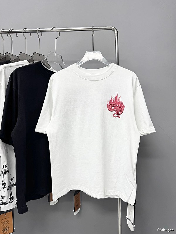 Chrome Hearts Flame-Embroidered Street Style White Short-sleeve T-shirt