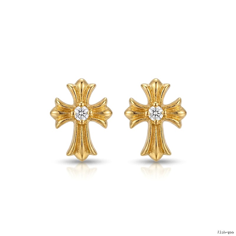 Chrome Hearts Gold Cross Flower Stud Earrings