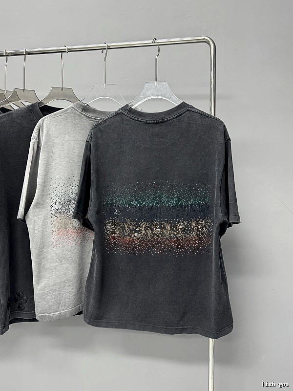 Chrome Hearts Gradient Hot-fix Rhinestone Vintage Distressed Charcoal Black T-Shirt