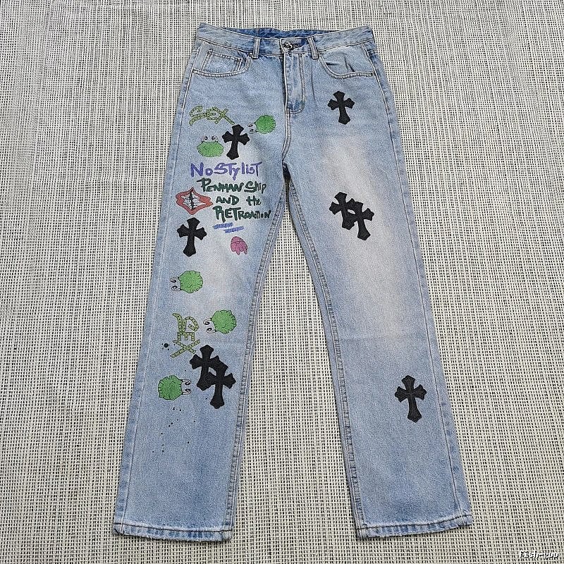 Chrome Hearts Logo Detail Cross patch jeans White Jeans Black with Relaxed Feel