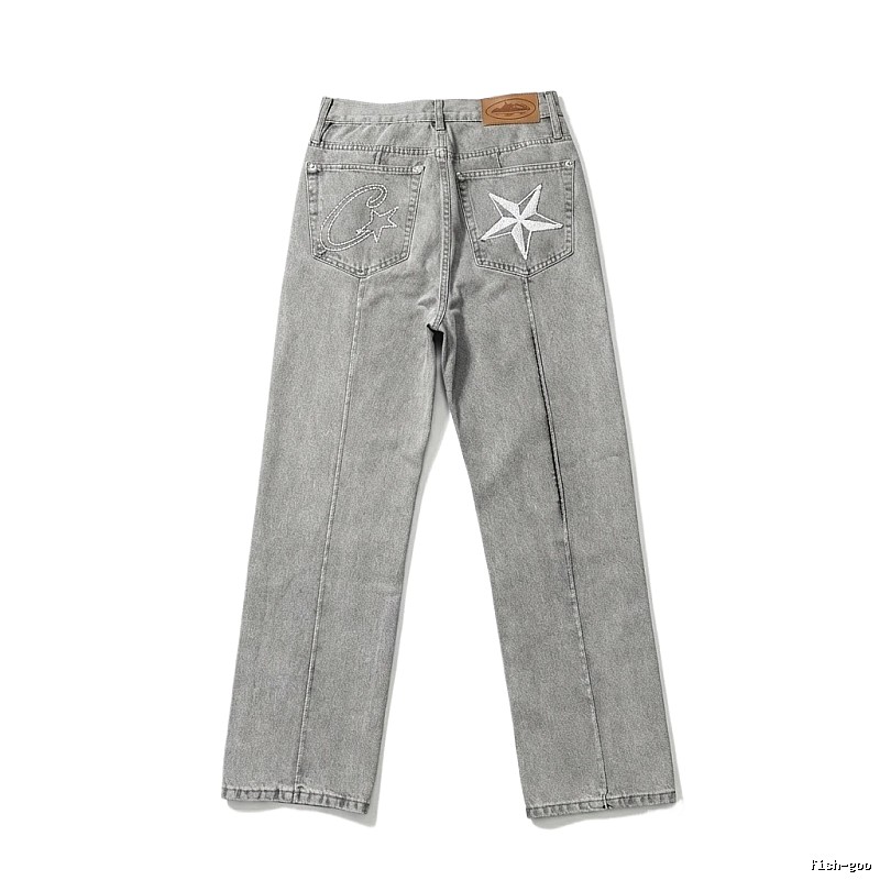 Corteiz Star Embroidered Light Grey Jeans