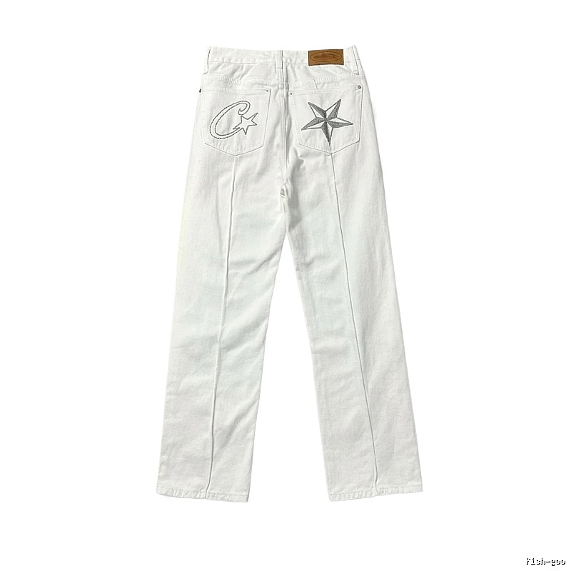 Corteiz Star Embroidery White Jeans