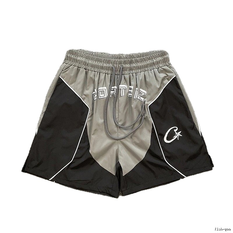 Corteiz Street Style Black and Grey Colorblock Athletic Shorts