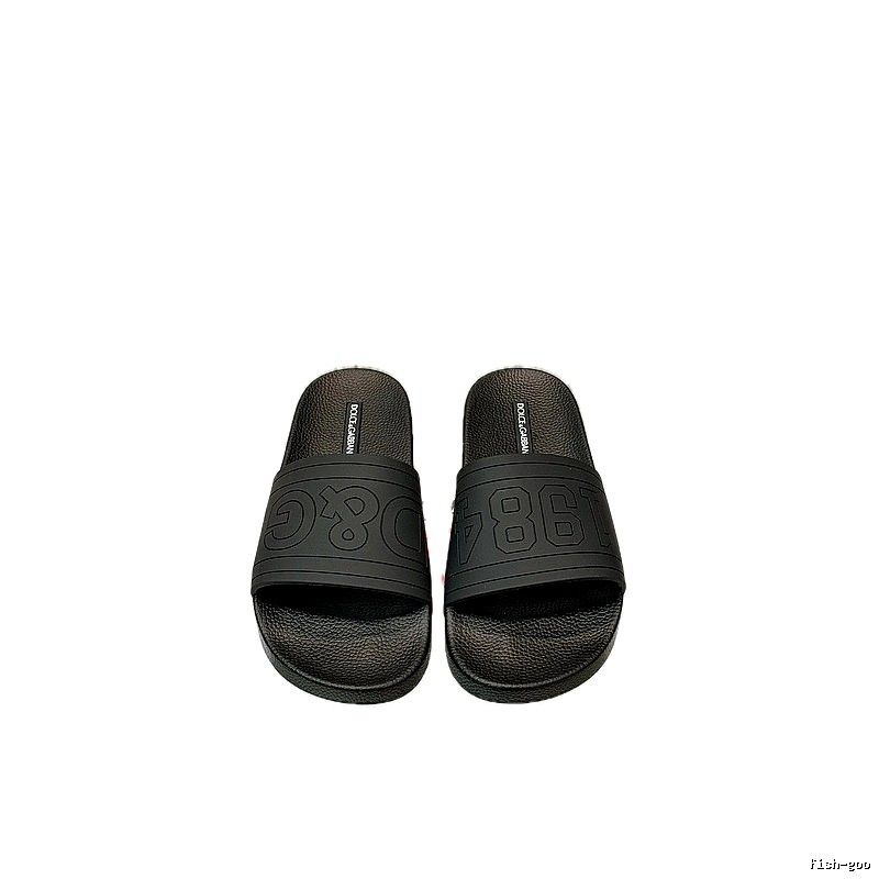 D&G 1984 Embossed Light Luxury Style Black Slide Sandals