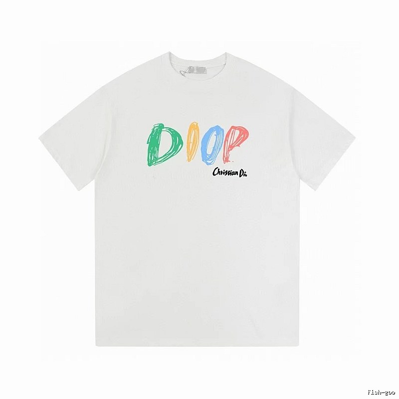 Dior Colorful Graffiti Casual Style White Short-sleeve T-Shirt