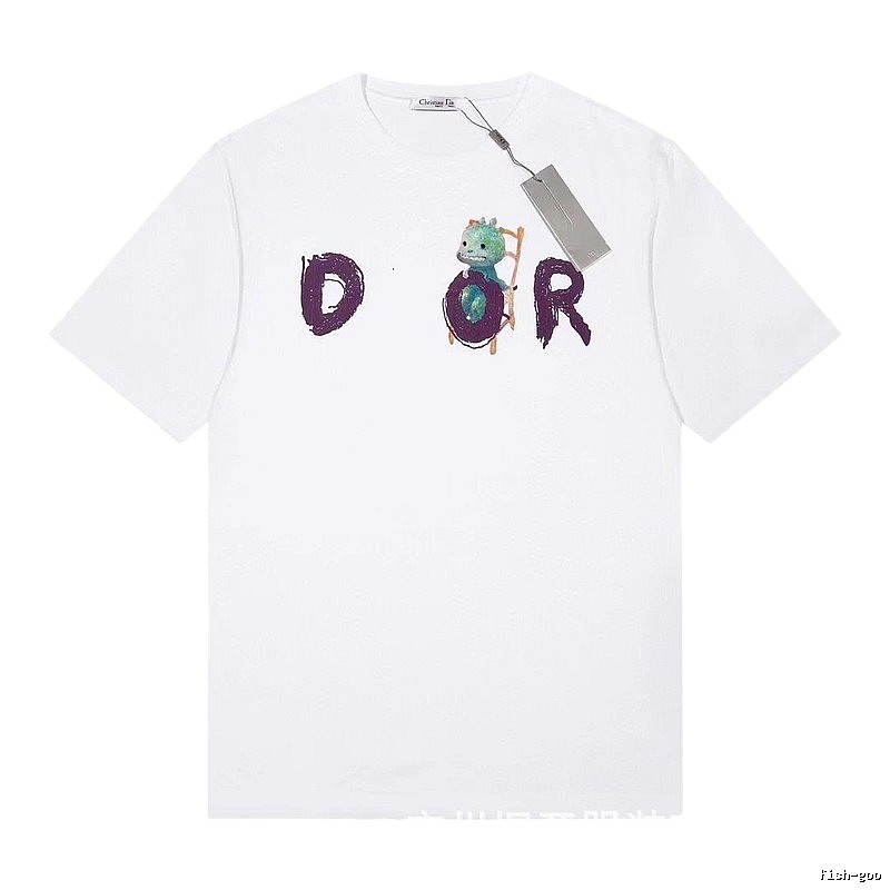 Dior Dinosaur Graffiti Cool Trendy White Short-sleeve T-shirt