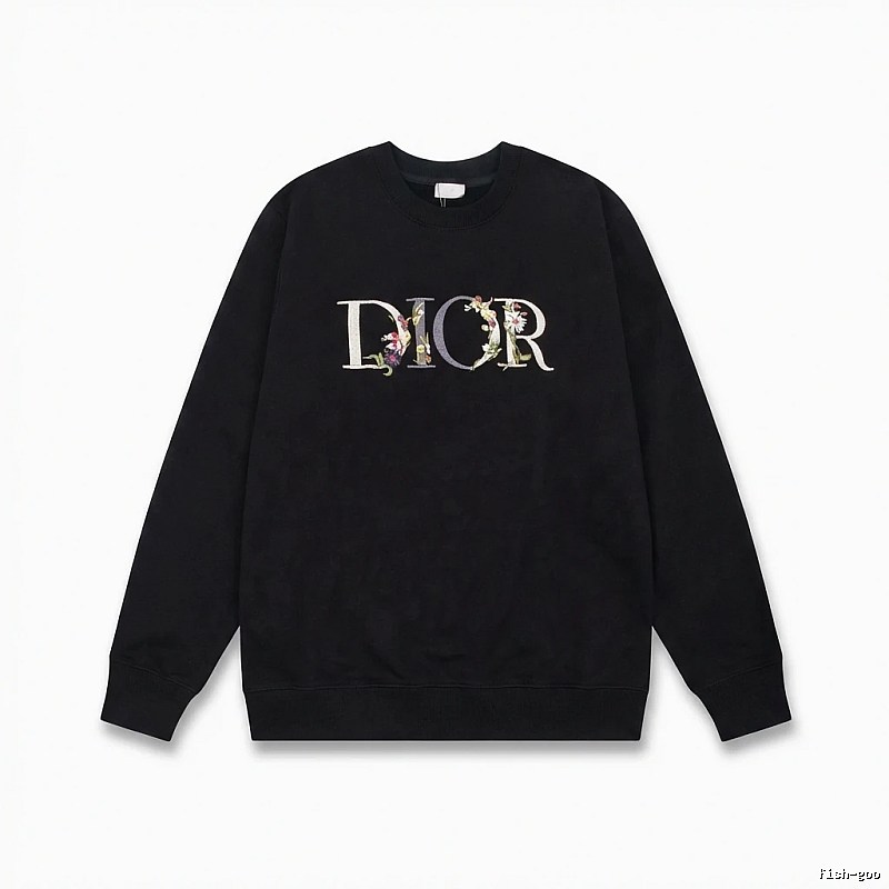 Dior Floral Alphabet Style Black Sweatshirt