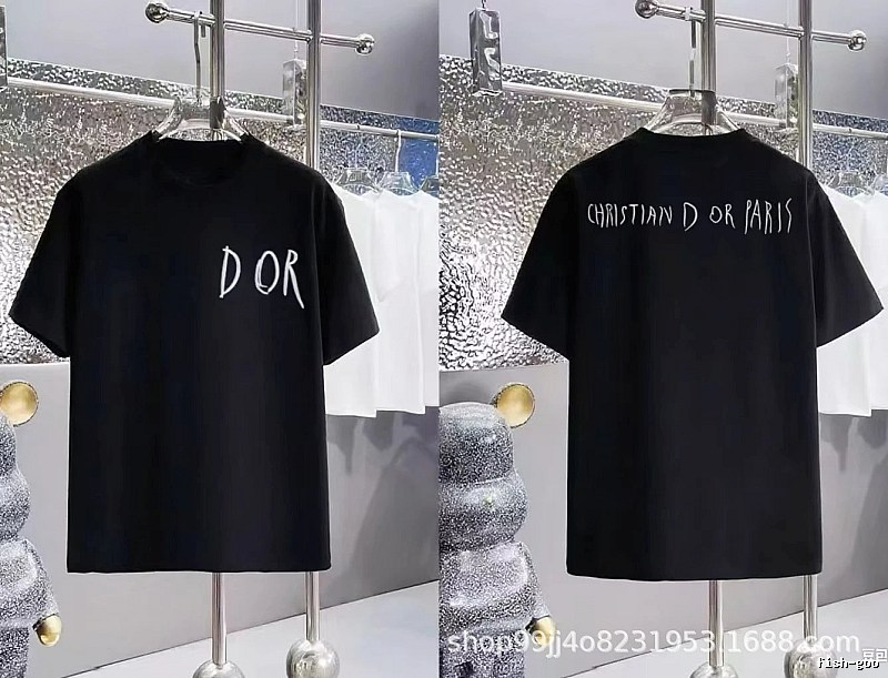 Dior Hand-painted Graffiti Minimalist Style Black T-shirt