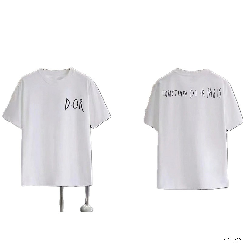 Dior Hand-painted Graffiti Style White Short-sleeved T-shirt