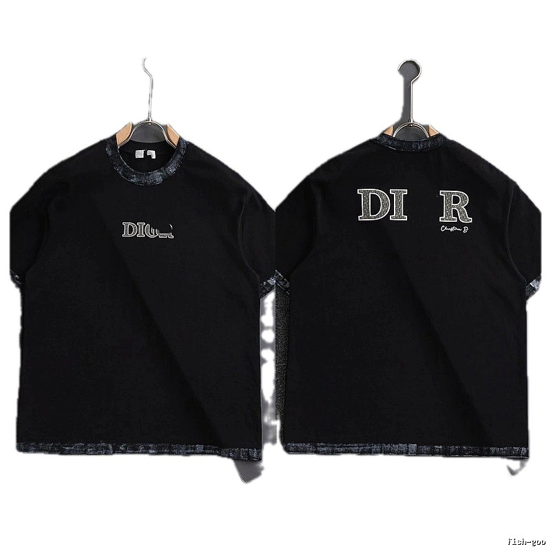 Dior Letter Print Light Luxury Style Black T-Shirt