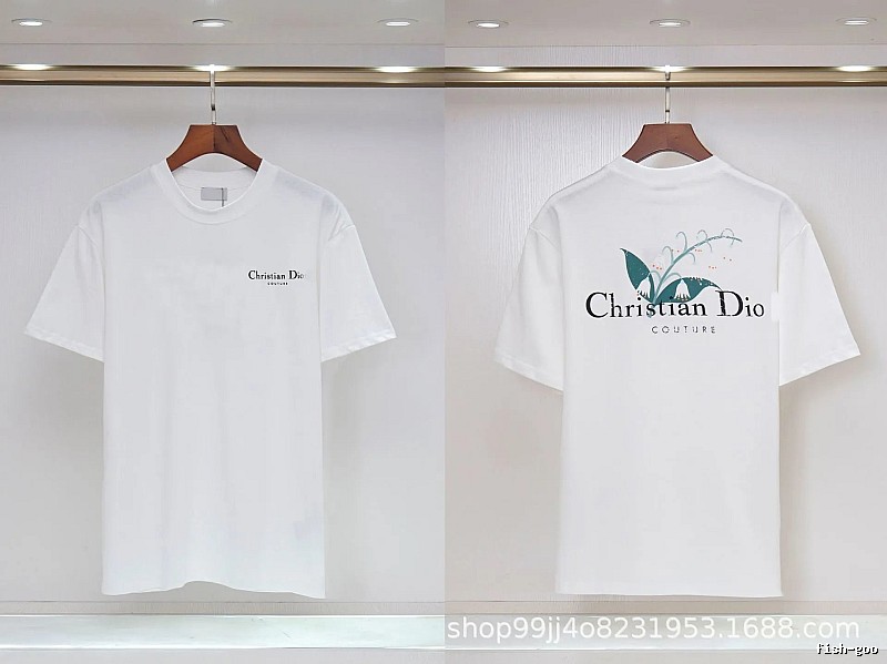 Dior Lily of the Valley Collection Casual Style White T-Shirt