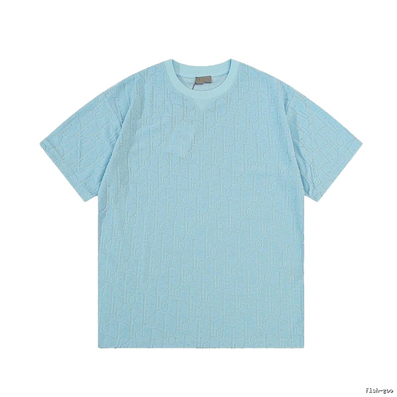 Dior Monogram All-over Print Light Luxury Style Light Blue T-Shirt