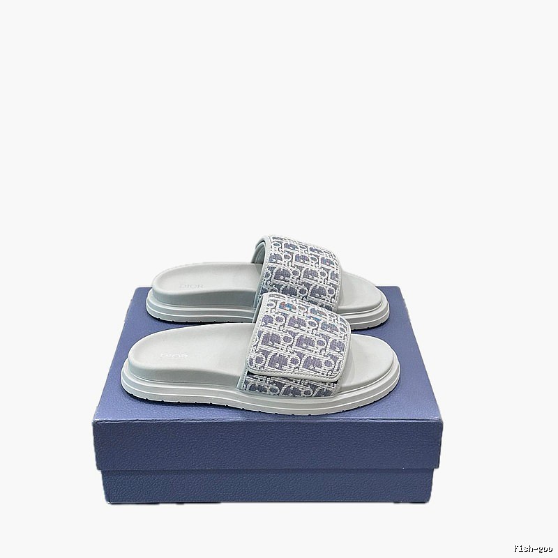 Dior Monogram Light Luxury Style Light Gray Slippers