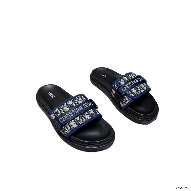 Dior Oblique Casual Style Blue and Black Slides