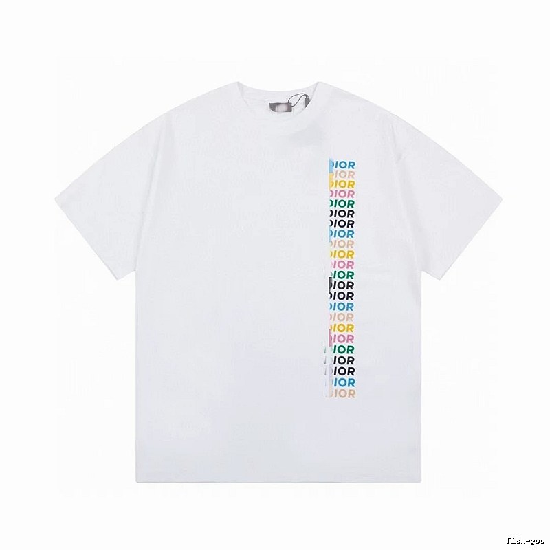 Dior Trendy Style Side-row Colored Print White T-Shirt