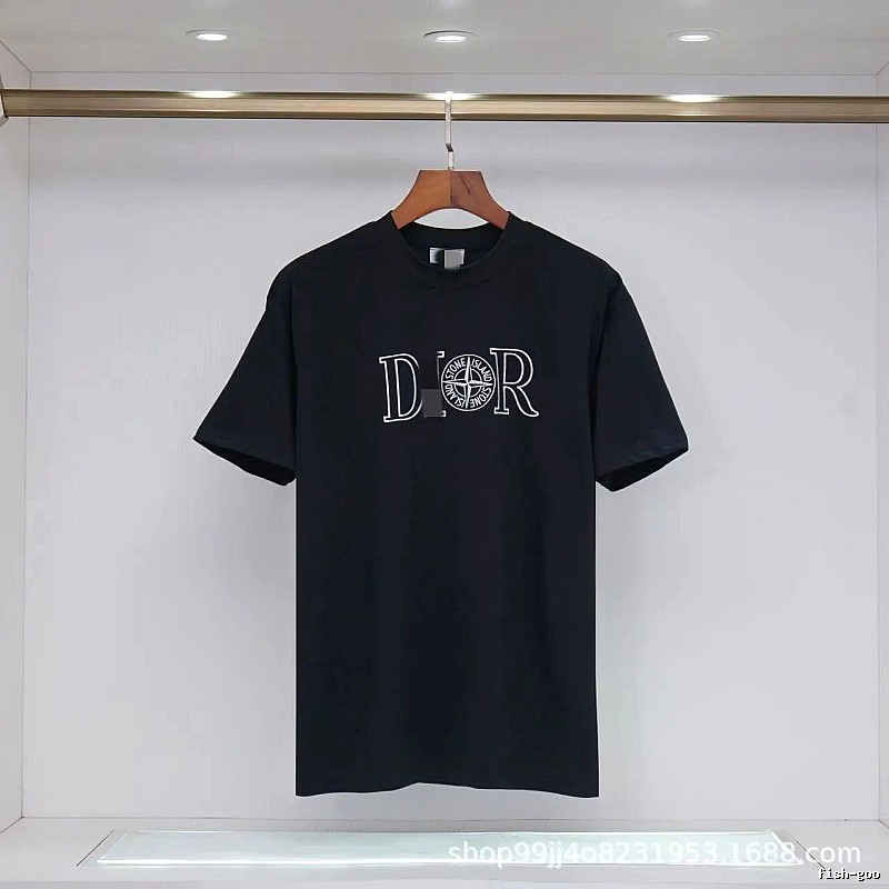 Dior x Stone Island Co-branded Casual Black Short-sleeve T-shirt